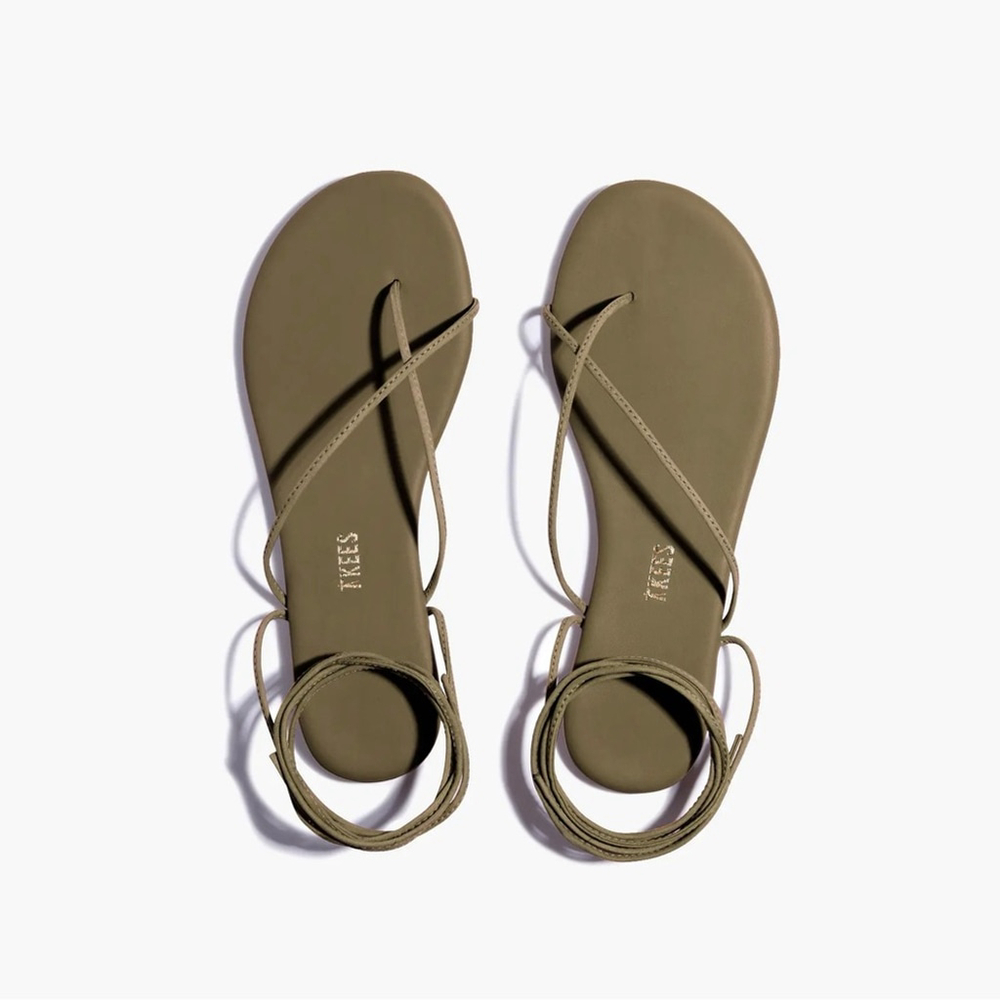 TKEES Roe Leather Ankle Laces Sandal Size 9 or 40 Olive Green